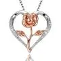 Klurent Rose Necklace for Women, Rose Gold Flower Silver Heart Pendant with 5A Cubic Zirconia Necklace Gift For Mothers Day Valentines Day Thanksgiving Christmas, New Year.