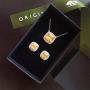 Monthers Day Gifts Diamond Jewelry for Women Sterling Silver Jewelry Set Princess Cut Necklace and Stud Earrings with Yellow CZ Stones Wedding Jewelry Gifts for Mom/Wife/Sister/Friend
