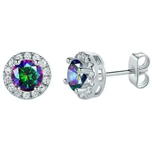 14K White Gold Plated Earrings Rainbow Quartz Halo CZ Created Mystic Topaz Stud Earrings Hypoallergenic Jewelry Gift for Women Men 14K White Gold Plated Earrings Rainbow Quartz Halo CZ Created Mystic Topaz Stud Earrings Hypoallergenic Jewelry Gift for Women Men