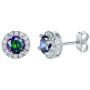 14K White Gold Plated Earrings Rainbow Quartz Halo CZ Created Mystic Topaz Stud Earrings Hypoallergenic Jewelry Gift for Women Men