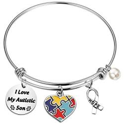 WSNANG Autism Awareness Jewelry for Family Autism Aunt/Daughter/Mother/Grandmother Autism Heart Charm Autism Support Gifts Autism Aunt Grandma Gift