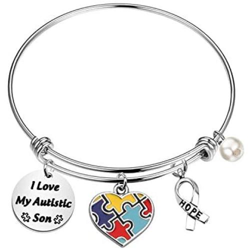 WSNANG Autism Awareness Jewelry for Family Autism Aunt/Daughter/Mother/Grandmother Autism Heart Charm Autism Support Gifts Autism Aunt Grandma Gift