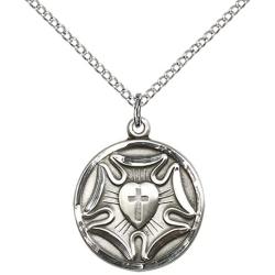 F A Dumont Sterling Silver Lutheran Pendant with 18'' Stainless Steel Lite Curb Chain.