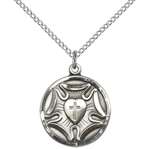 F A Dumont Sterling Silver Lutheran Pendant with 18'' Stainless Steel Lite Curb Chain.
