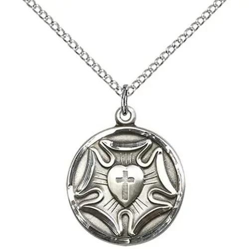 F A Dumont Sterling Silver Lutheran Pendant with 18'' Stainless Steel Lite Curb Chain.