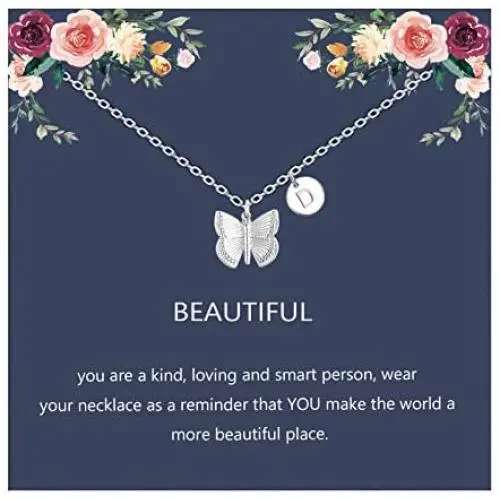 Initial Butterfly Necklace Letter Pendant Necklace with Message Card Silver Butterfly Jewelry Gifts for Women Girls Initial Butterfly Necklace Letter Pendant Necklace with Message Card Silver Butterfly Jewelry Gifts for Women Girls