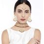 Aheli Faux Kundan Pearl Necklace with Earring Maang Tikka Indian Traditional Bollywood Fashion Jewelry Set for Women