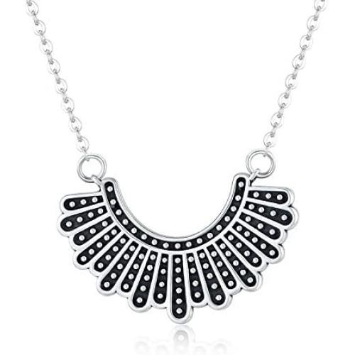 TRISHULA RBG Dissent Collar Necklace for Women,Sterling Silver Ruth Bader Ginsburg Pendant Memorial Jewelry Gifts for Women Girls,Chain Length 18+2