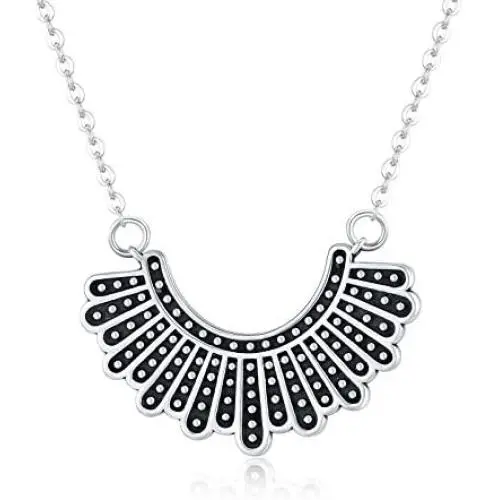 TRISHULA RBG Dissent Collar Necklace for Women,Sterling Silver Ruth Bader Ginsburg Pendant Memorial Jewelry Gifts for Women Girls,Chain Length 18+2