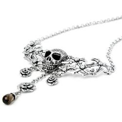 Controse Stainless Steel Skull and Roses Necklace 15” - 17'' Adjustable