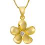 Aloha Jewelry Company 925 Sterling Silver 14K Yellow-Gold Plated CZ Plumeria Necklace Pendant with 18'' Box Chain