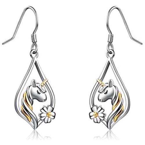 WINNICACA Unicorn Earrings Sterling Silver Drop Dangle Cute Daisy Earrings Hypoallergenic Unicorn Jewelry for Women Unicorn Gifts for Daughter Teen