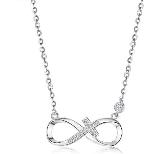 BDD CO. Infinity Love Sterling Silver Necklace, Cross Infinity Pendant Choker for Women, Jewelry Gifts for Women, Chain Adjustable