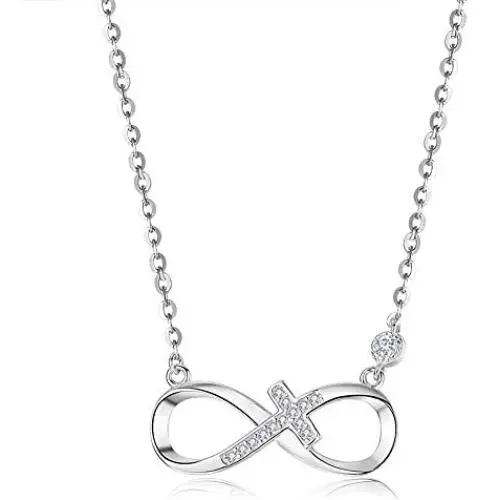 BDD CO. Infinity Love Sterling Silver Necklace, Cross Infinity Pendant Choker for Women, Jewelry Gifts for Women, Chain Adjustable BDD CO. Infinity Love Sterling Silver Necklace, Cross Infinity Pendant Choker for Women, Jewelry Gifts for Women, Chain Adjustable