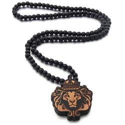 Jewelry Wood Necklace Lion Wooden Bead Choker Animal Pendant Long Chain For Hip Hop Clothing Accessories