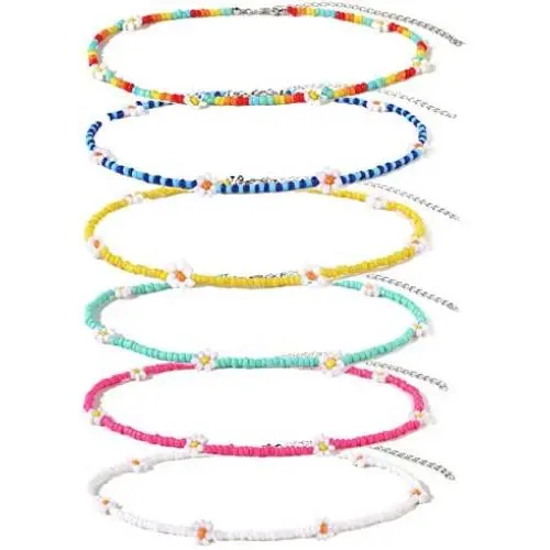 GYSONG Beaded Choker Necklaces For Women Vsco Boho Handmade Flower Necklace Cute Necklace For Teen Girls Beach Necklace Set 6 Pieces GYSONG Beaded Choker Necklaces For Women Vsco Boho Handmade Flower Necklace Cute Necklace For Teen Girls Beach Necklace Set 6 Pieces