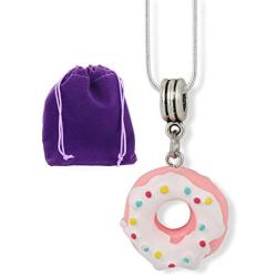 Emerald Park Jewelry Donut (Pink Doughnut with White Icing and Sprinkles) Charm Snake Chain Necklace Fun Donut Necklace Jewelry