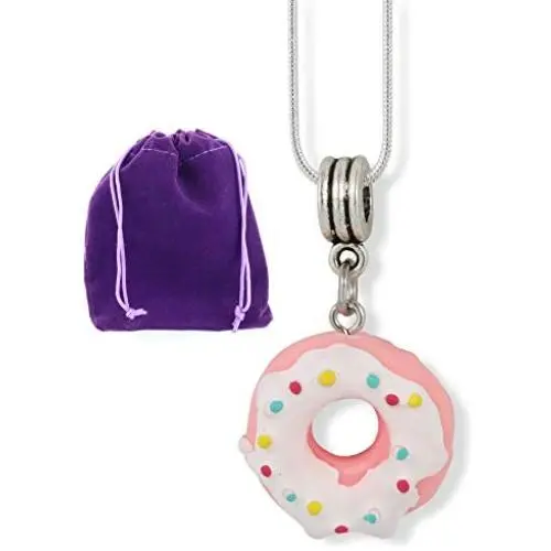 Emerald Park Jewelry Donut (Pink Doughnut with White Icing and Sprinkles) Charm Snake Chain Necklace Fun Donut Necklace Jewelry Emerald Park Jewelry Donut (Pink Doughnut with White Icing and Sprinkles) Charm Snake Chain Necklace Fun Donut Necklace Jewelry