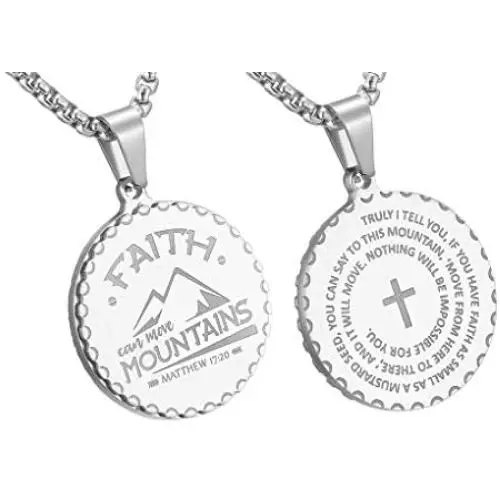 ALEXTINA Mens Stainless Steel Bible Verse Prayer Necklace Inspirational Coin Medal Pendant Christian Jewelry ALEXTINA Mens Stainless Steel Bible Verse Prayer Necklace Inspirational Coin Medal Pendant Christian Jewelry