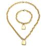 WangGao Punk Lock Charms Jewelry Set Stainless Steel Link Chain Necklace & Bracelet for Women with Clasp Closure