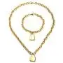 WangGao Punk Lock Charms Jewelry Set Stainless Steel Link Chain Necklace & Bracelet for Women with Clasp Closure