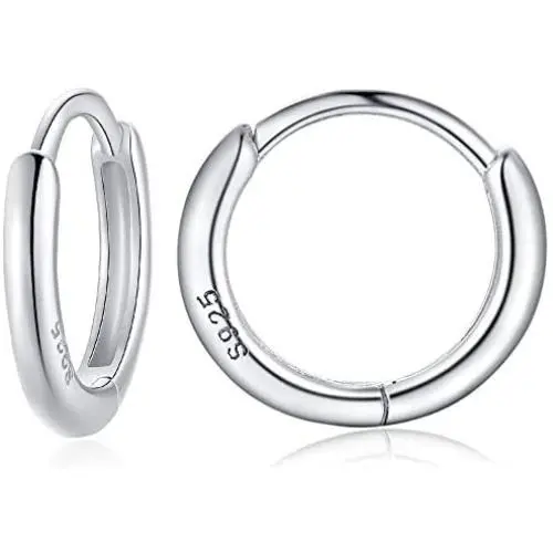 925 Sterling Silver Small Huggie Hoop Earrings for Women Men Hypoallergenic Cartilage Earrings for Girls Silver/Gold/Black 12mm 925 Sterling Silver Small Huggie Hoop Earrings for Women Men Hypoallergenic Cartilage Earrings for Girls Silver/Gold/Black 12mm