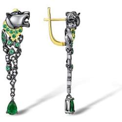 Santuzza Panther Drop Earrings 925 Sterling Silver Black Plating Green Spinel Leopard Jewelry for Women