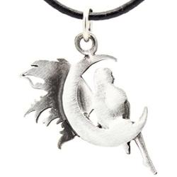 Trilogy Jewelry Pewter Fairy Celestial Crescent Moon Pendant on Black Necklace Cord with Clasp