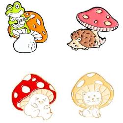 Gillna Cute Enamel Brooch Pins Sets Cartoon Mushroom Brooches Cat Frog Hedgehog Animal Plant Brooch Pin for Backpack Clothes DIY Party Decoration