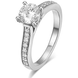 HAFEEZ CENTER 14K Solid Gold DEF VS 1ct 6.5mm Round Brilliant Cut Halo Solitaire Moissanite Engagement Rings for Women