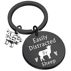 WSNANG Sheep Lover Gift Easily Distracted by Sheep Keychain Sheep Jewelry Gift for Sheep Farmer Sheep Herder Sheep Owner
