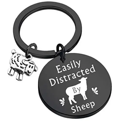 WSNANG Sheep Lover Gift Easily Distracted by Sheep Keychain Sheep Jewelry Gift for Sheep Farmer Sheep Herder Sheep Owner