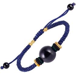 Jewever Obsidian Bracelet Handmade Knot Braided Lucky Rope Charms Gifts for Women and men 14mm Adjustable Band Unisex