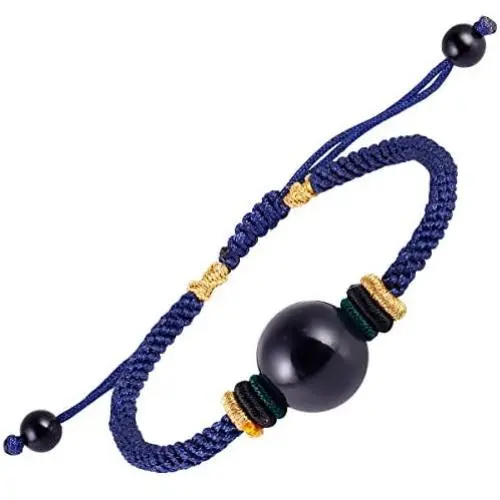 Jewever Obsidian Bracelet Handmade Knot Braided Lucky Rope Charms Gifts for Women and men 14mm Adjustable Band Unisex Jewever Obsidian Bracelet Handmade Knot Braided Lucky Rope Charms Gifts for Women and men 14mm Adjustable Band Unisex