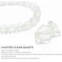 Rose&Poem Faceted Clear Quartz Crystal Bracelet, 14K Gold Plated Hollow Filigree Round Ball Charm Beaded Stretch Bracelet, Handmade 8mm Healing Crystal Gemstone Beads, Dainty Jewelry Gift