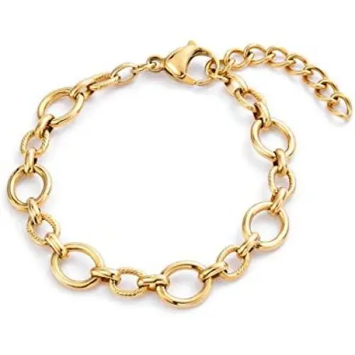 BUNSIKUNG Jewelry Womens 14K Gold Plated 316L Stainless Steel Link Chain Bracelet BUNSIKUNG Jewelry Womens 14K Gold Plated 316L Stainless Steel Link Chain Bracelet