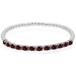 Sterling Silver Genuine, Created or Simulated Gemstone Oval Beaded Stretch Tennis Style Bracelet