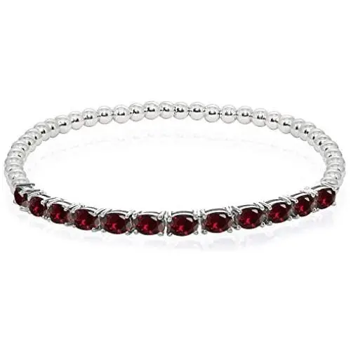 Sterling Silver Genuine, Created or Simulated Gemstone Oval Beaded Stretch Tennis Style Bracelet Sterling Silver Genuine, Created or Simulated Gemstone Oval Beaded Stretch Tennis Style Bracelet