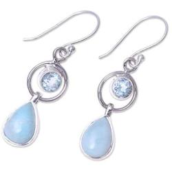 NOVICA Multi-Gem Larimar .925 Sterling Silver Dangle Earrings, Gleaming Daylight