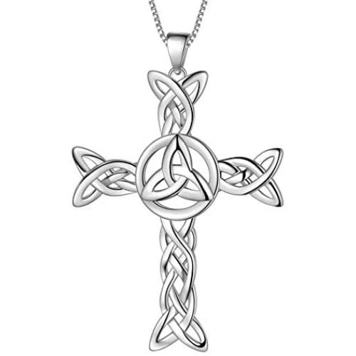 Aurora Tears 925 Sterling Silver Celtic Knot Cross Irish Jewelry Women Men Celtick Jesus Cross Religious Necklace/Earring 18k Gold/Black Gun Plated Infinity Celtic Cross Irish Knot Jewellery