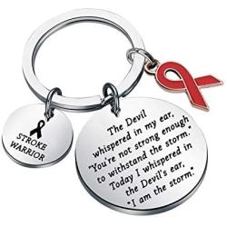 FUSTMW Stroke Awareness Keychain Stroke Warrior Gifts I Am The Storm Stroke Survivor Jewelry Recovery Gifts Red Ribbon Cancer Inspirational Gifts