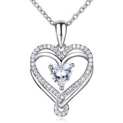 ESSIE ODILA Heart Necklaces for Women Sterling Silver Birthstone Pendant 5A Heart-Shape Cubic Zirconia Birthday Gift for Women Mom Girls
