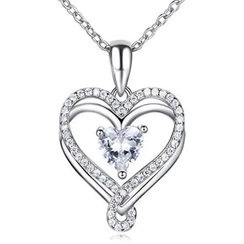 ESSIE ODILA Heart Necklaces for Women Sterling Silver Birthstone Pendant 5A Heart-Shape Cubic Zirconia Birthday Gift for Women Mom Girls