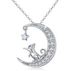 TRISHULA Moon Necklace with Opal Star Light,Infinite Love Y-Necklace,Moon Cat Necklace 925 Sterling Silver Forever Love Sparkling Crescent Jewelry Gift for Women Girls,Teen