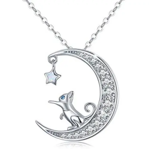 TRISHULA Moon Necklace with Opal Star Light,Infinite Love Y-Necklace,Moon Cat Necklace 925 Sterling Silver Forever Love Sparkling Crescent Jewelry Gift for Women Girls,Teen