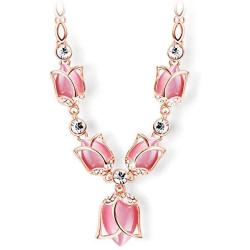 Rose Gold Plated Pink Tulip Flower Statement Necklace