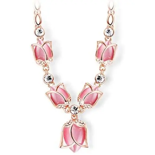 Rose Gold Plated Pink Tulip Flower Statement Necklace Rose Gold Plated Pink Tulip Flower Statement Necklace