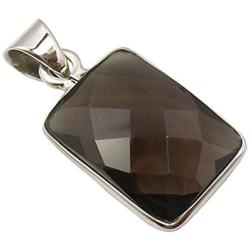 SilverStarJewel 925 Stamp Sterling Silver Smoky Quartz Necklace Pendant 1.1''