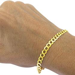 Nuragold 10k Yellow Gold 7mm Cuban Curb Link Chain Bracelet, Mens Womens Lobster Lock 7'' 7.5'' 8'' 8.5'' 9''