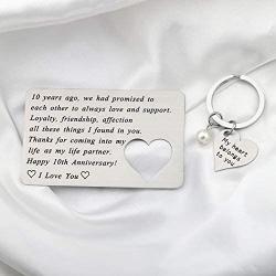 10th Wedding Anniversar Gifts for Husband Wallet Insert Card Necklace Couple Matching Set 10 Year Anniversar Gifts for Him Her